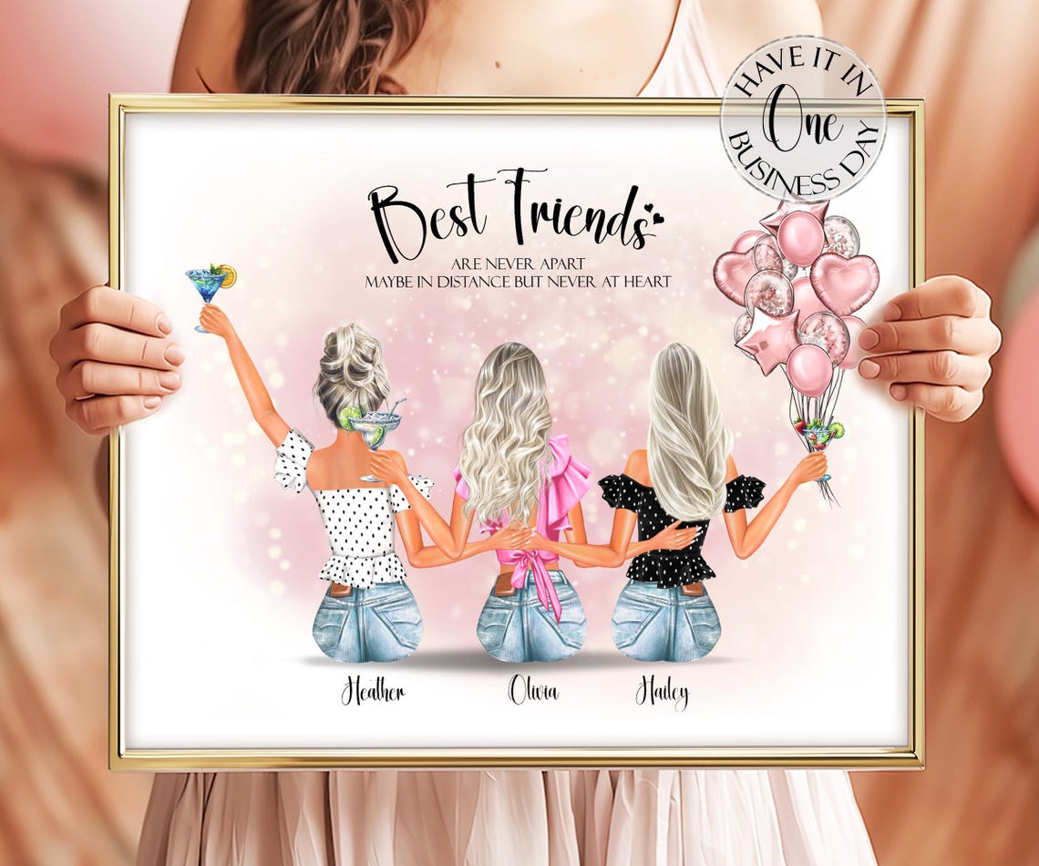 3 Best Friends Gift Christmas Personalized Gift For Her 3 Friends Gifts For Women Three Friends Print Bestfriends Portrait 3 Friends Picture