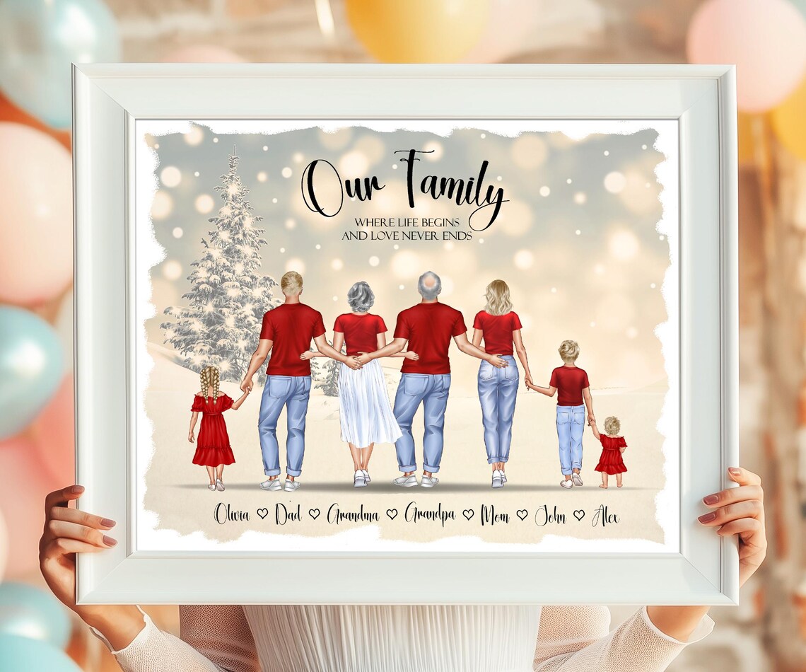 Our Family Christmas Personalized Print with Grandparents Kids