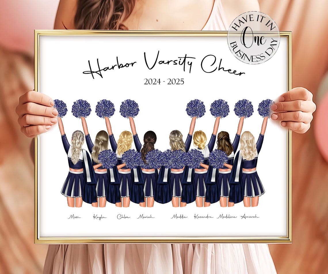 Harbor Varsity Cheer 2024-2025 Poster Navy Cheer Squad Team Gift
