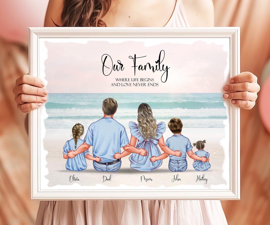 Personalized Gift For Family Picture Christmas Family Gift Custom Family Print Customized Family Portrait Illustration Family Wall Art