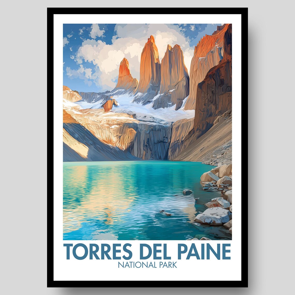 Torres Del Paine Chile Travel Poster, Wall Art
