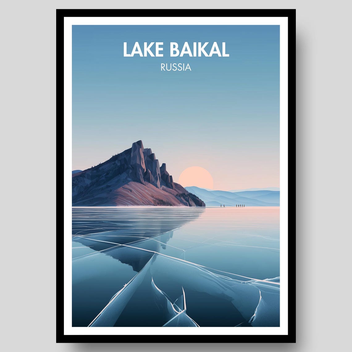 Lake Baikal Russia Cracked Ice Patterns Mountain Dawn Scenic Poster