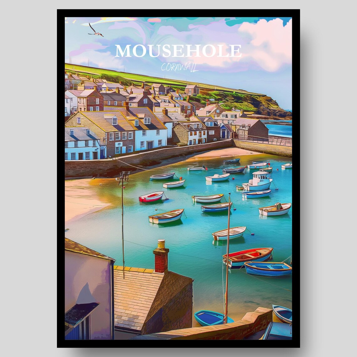 Mousehole Cornwall Travel Poster, Gift Print