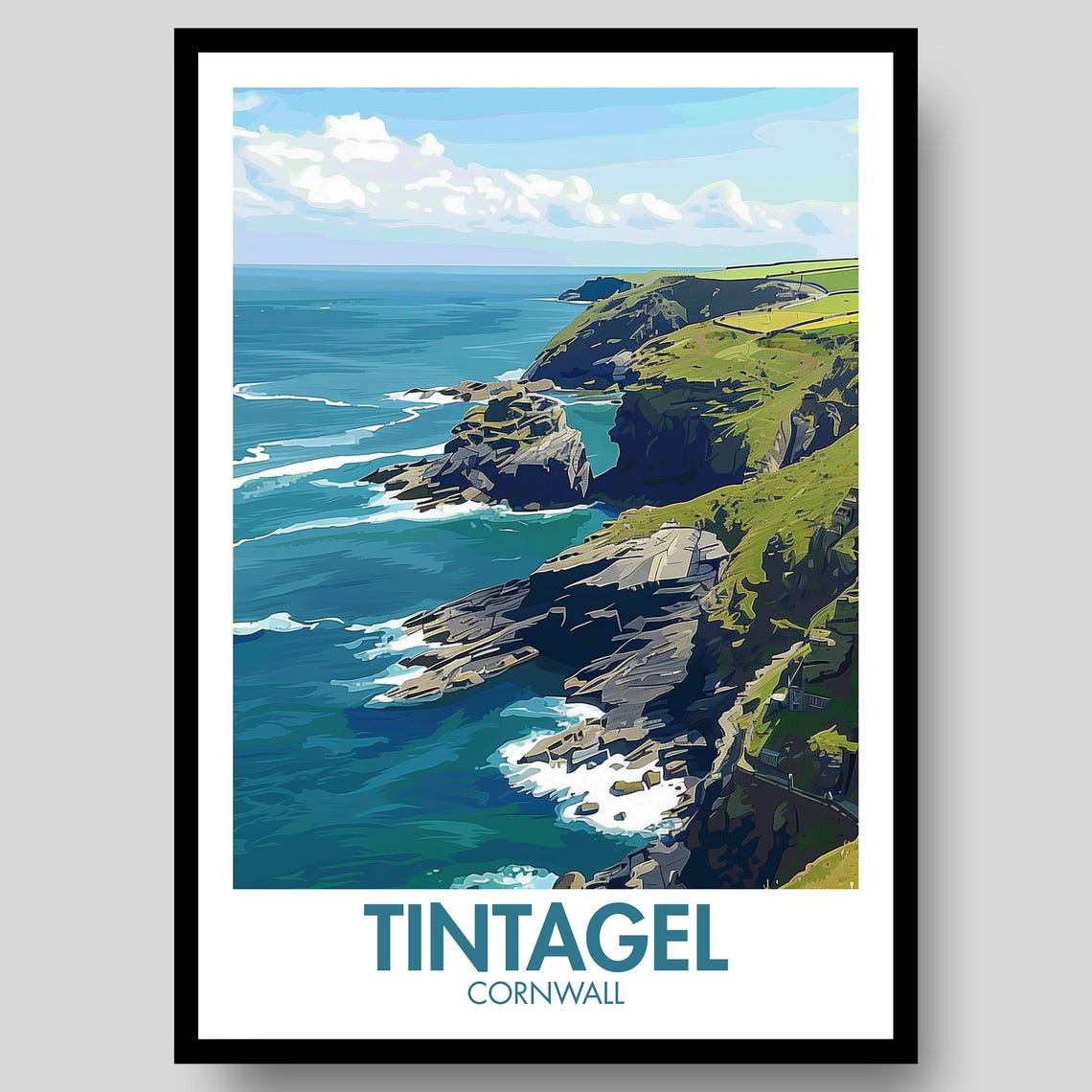 Tintagel Cornwall Dramatic Cliffs Atlantic Coast Travel Poster