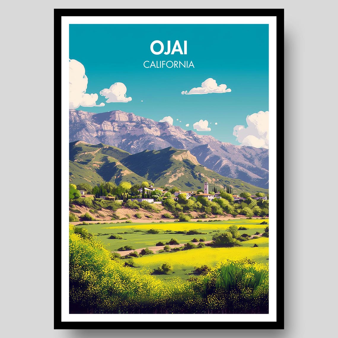 Ojai California Mountain Valley Scenic Landscape Travel Poster