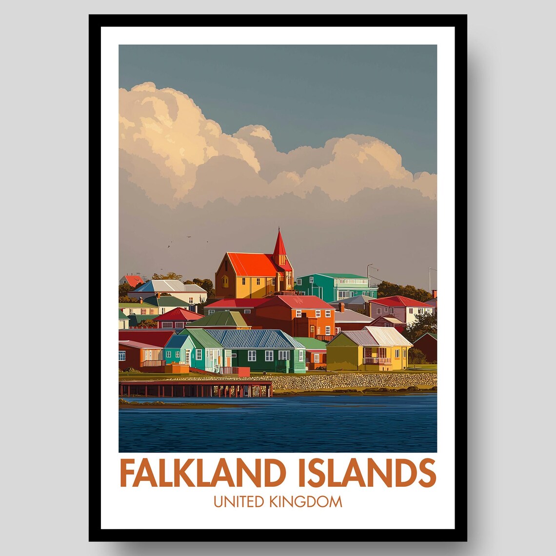 Falkland Islands Stanley Waterfront Colorful Houses Travel Poster