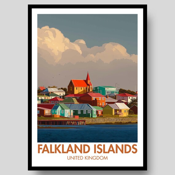 Falkland Islands Stanley Waterfront Colorful Houses Travel Poster