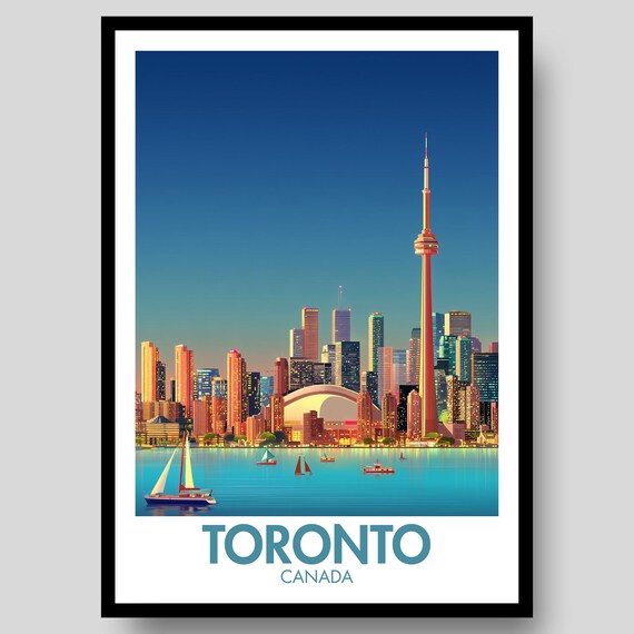 Toronto Canada CN Tower Sunset Skyline Sailboats Travel Poster