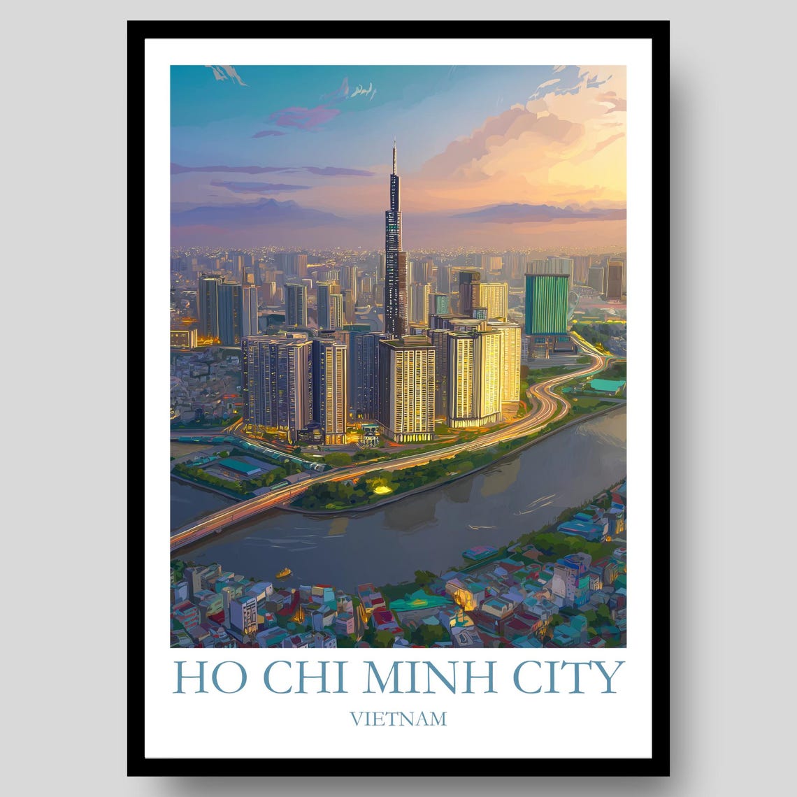Ho Chi Minh City Saigon Skyline Dusk River Vietnam Night Poster