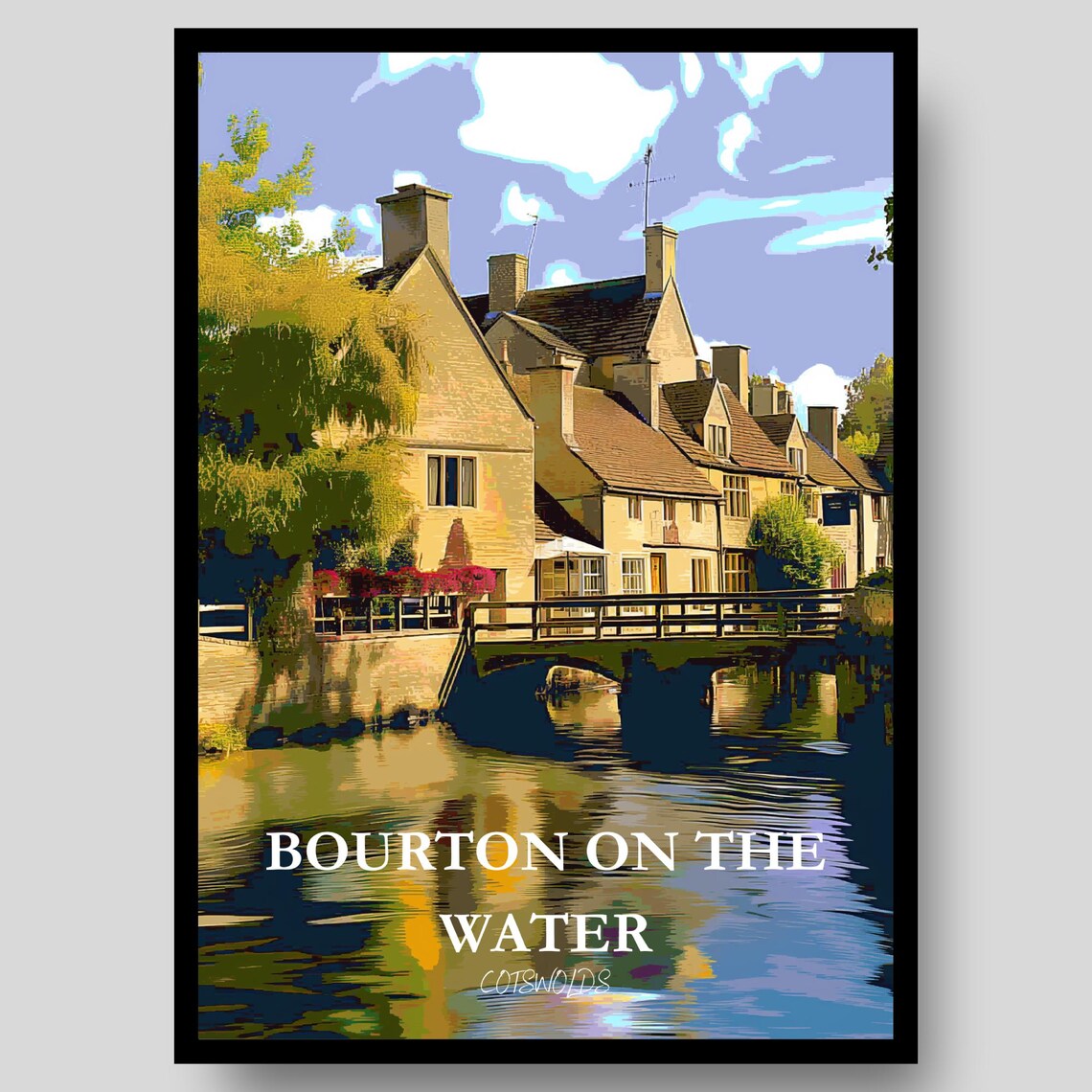 Bourton on the Water Cotswolds Stone Cottage Bridge Riverside Art Poster