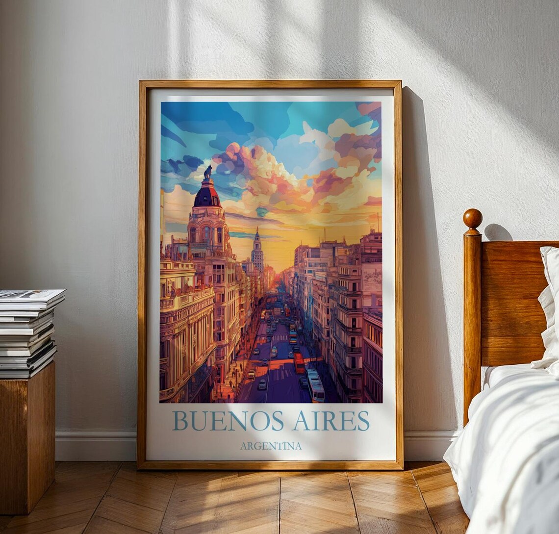 Buenos Aires Argentina City Sunset Avenue Vintage Travel Poster