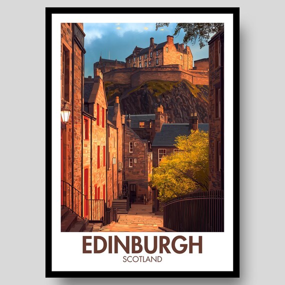 Edinburgh Scotland Castle Old Town Sunset Historic Street Travel Poster