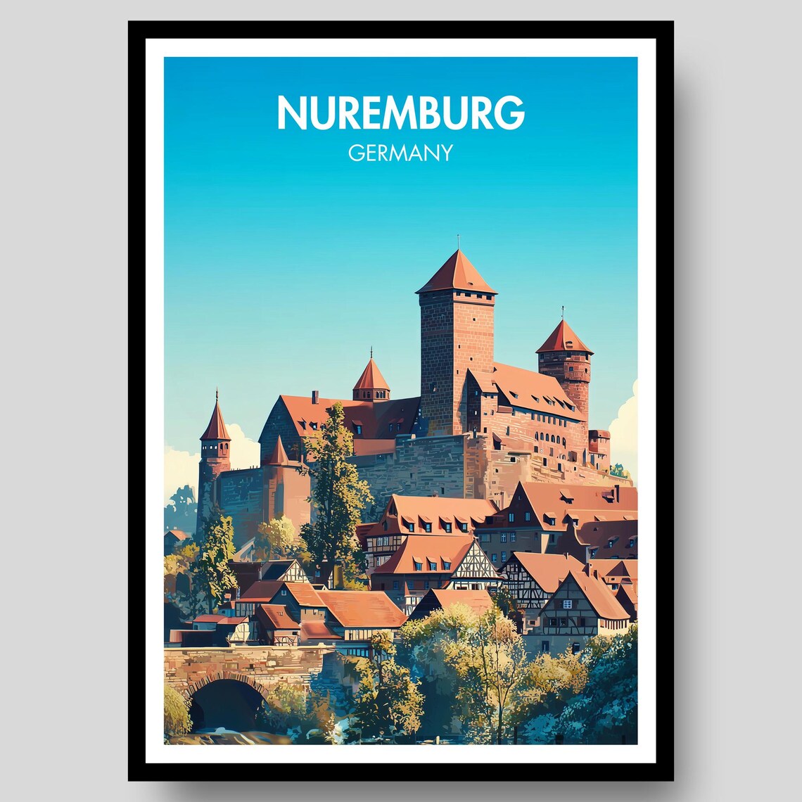 Nuremberg Germany Imperial Castle Vintage Style Travel Poster