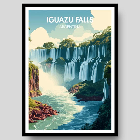 Iguazu Falls Poster Argentina Print Brazil Wall Art Waterfall