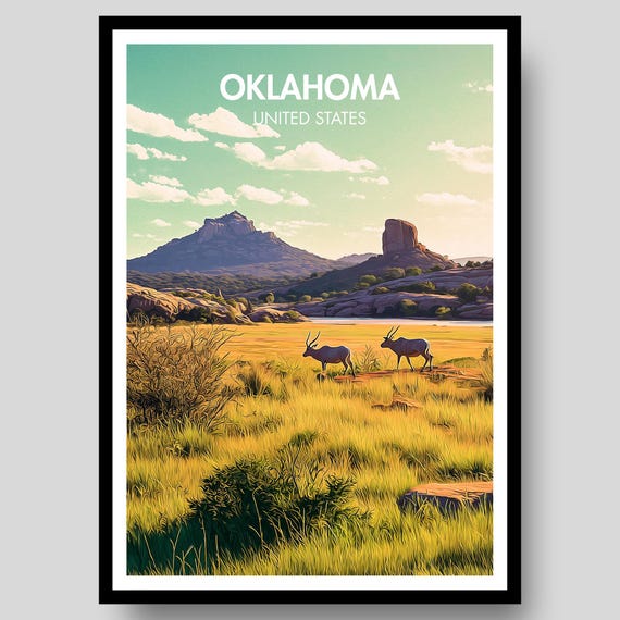 Oklahoma Poster State Print Wall Art City Map