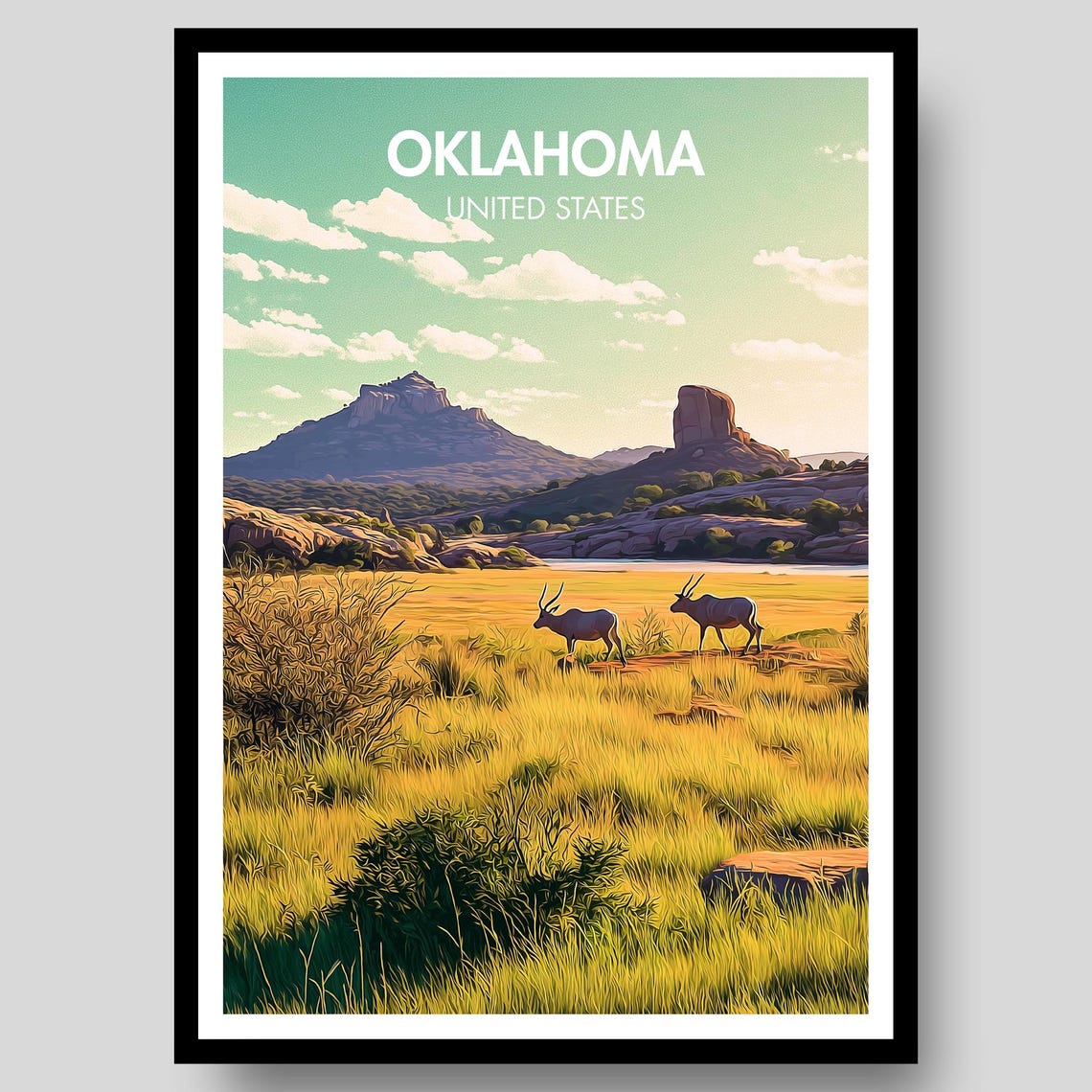 Oklahoma Poster State Print Wall Art City Map