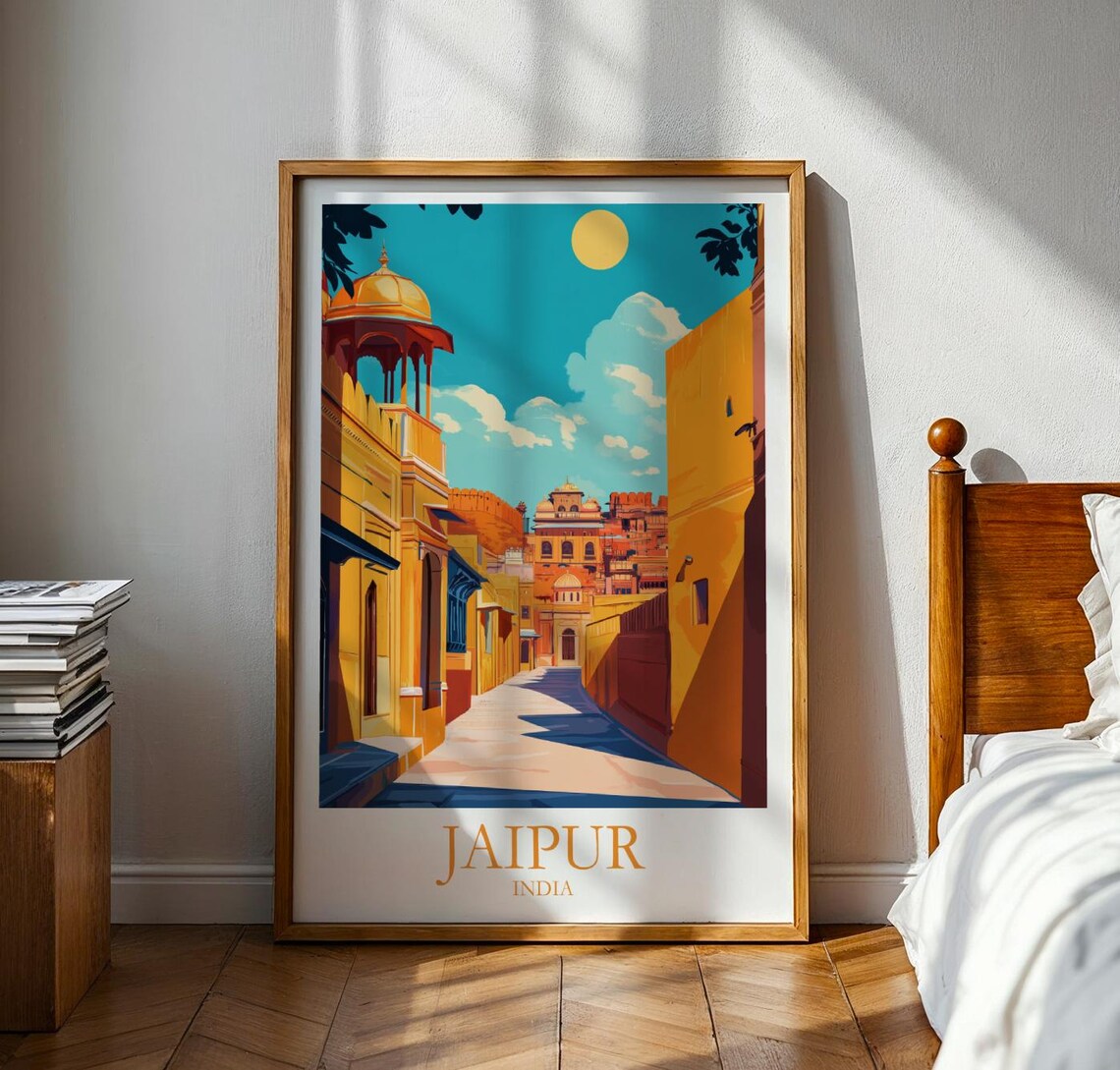 Jaipur India Golden City Palace Street Sunset Travel Art Poster