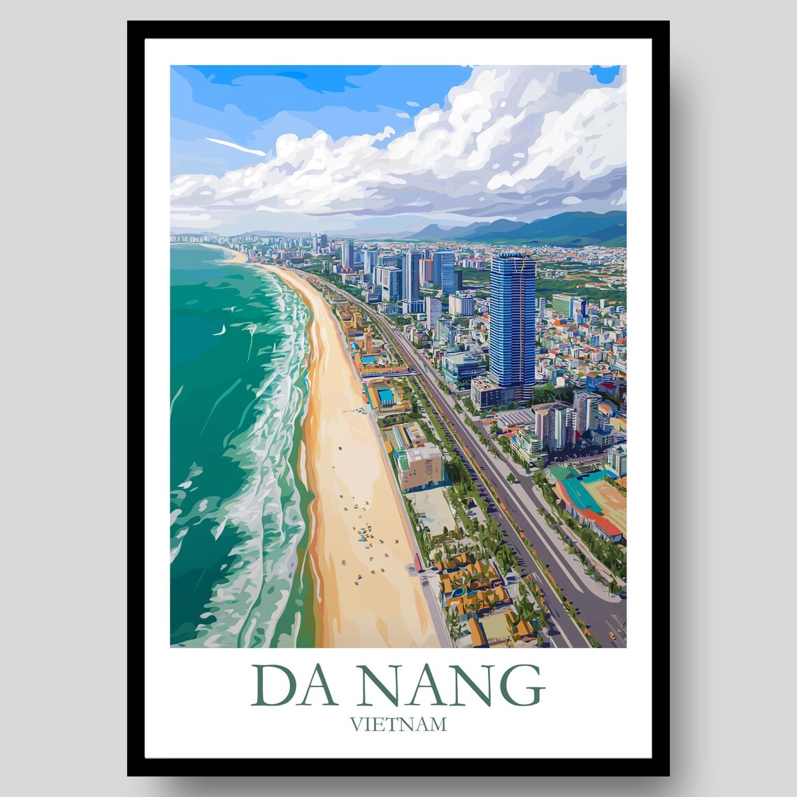 Da Nang Vietnam Beach City Skyline Aerial Coast Travel Poster