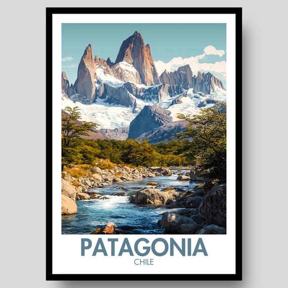 Poster Print Fitz Roy Mountains Chile Vintage Argentina Art