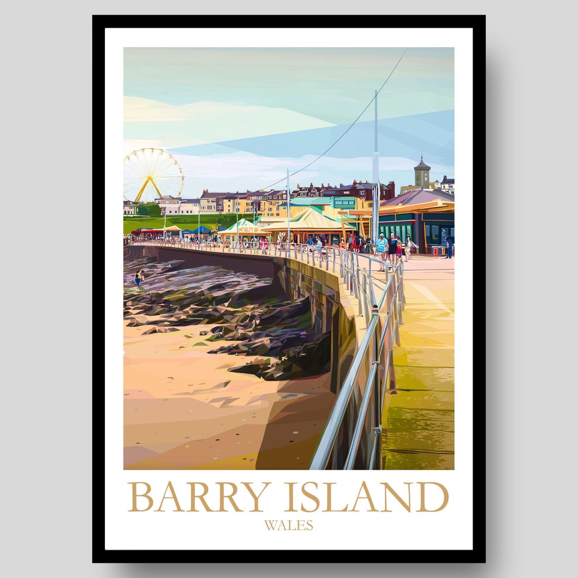 Barry Island Wales Promenade Ferris Wheel Beach Pier Travel Poster