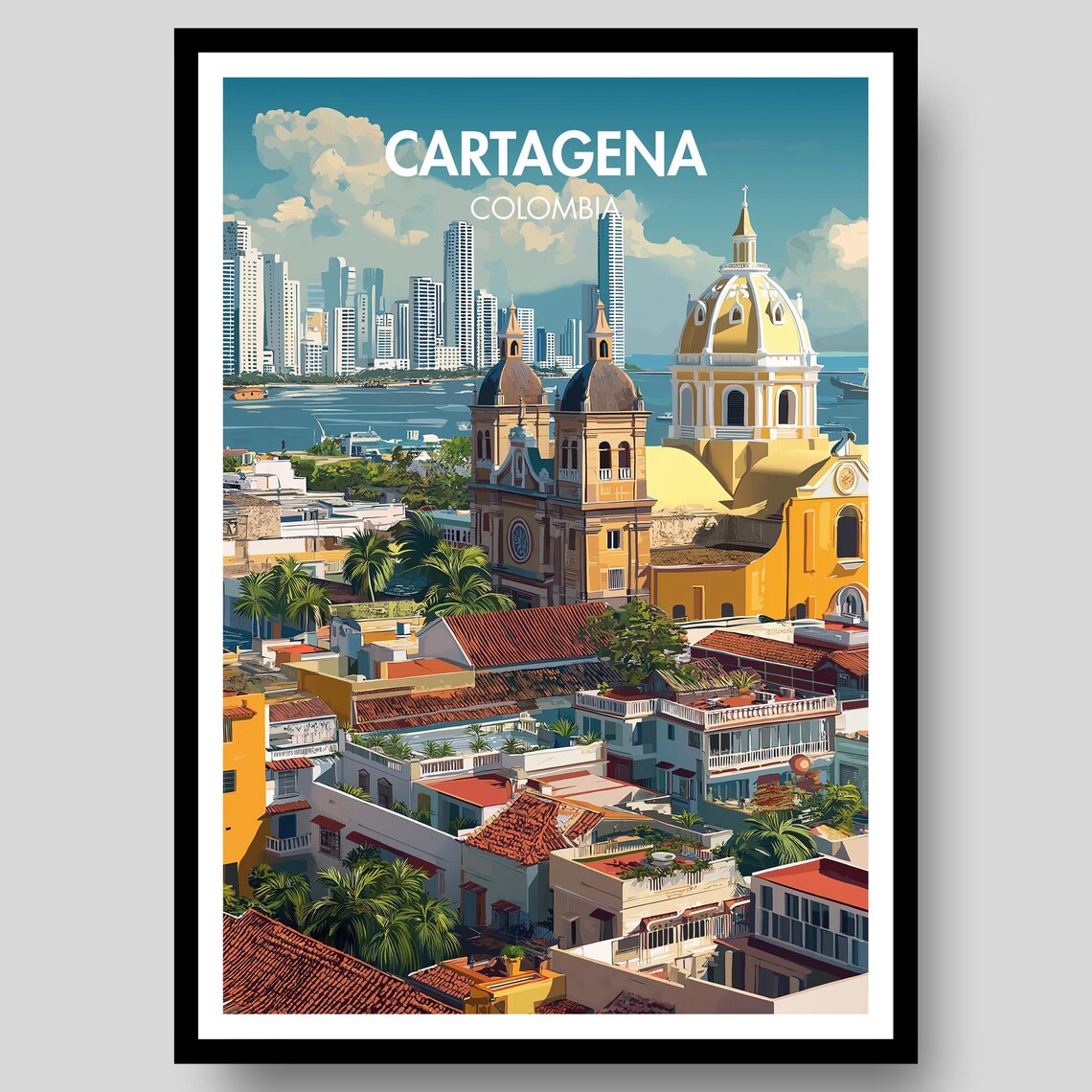 Cartagena Colombia Old Town Church Domes Skyline Travel Poster