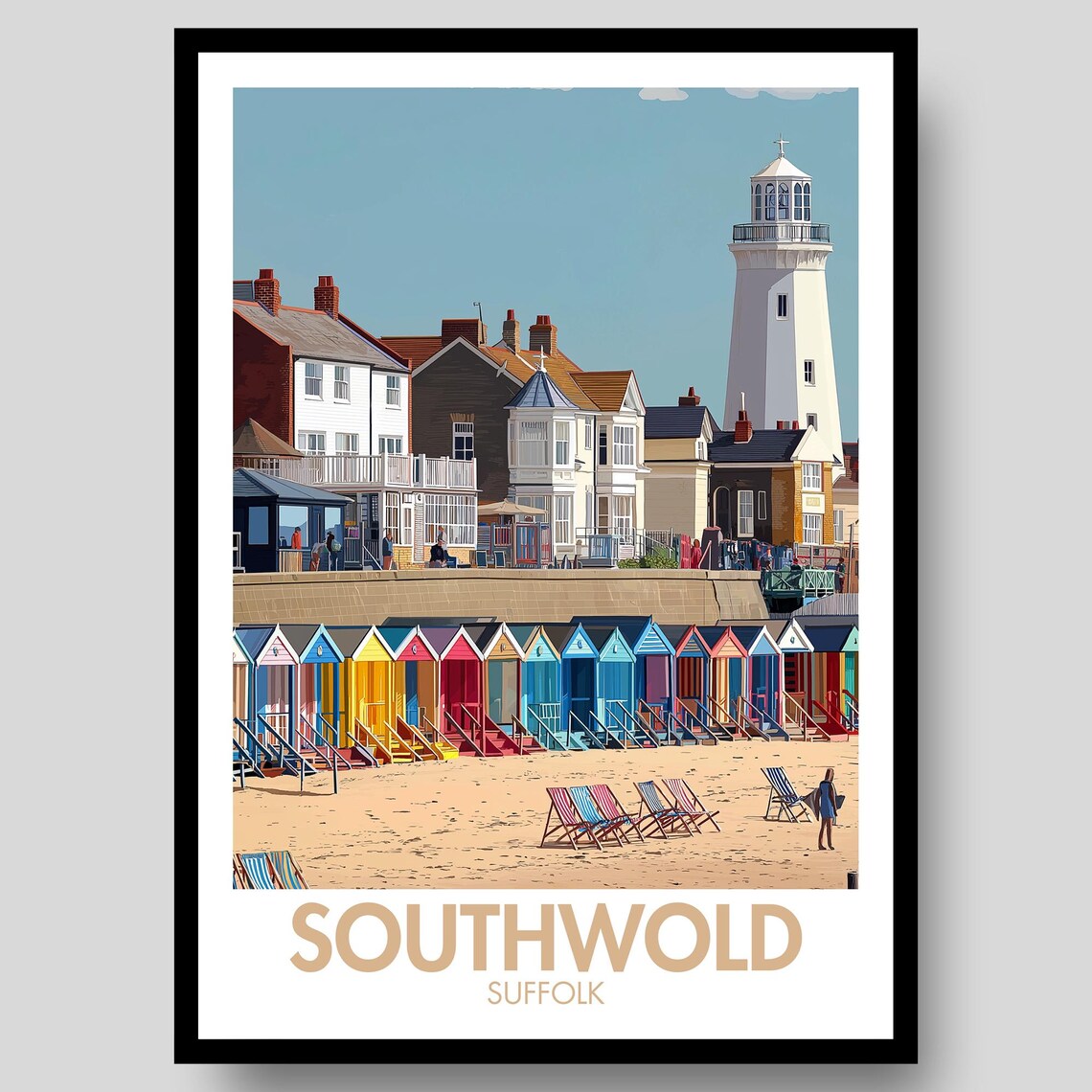Southwold Poster, Suffolk Landscape Map Travel Poster