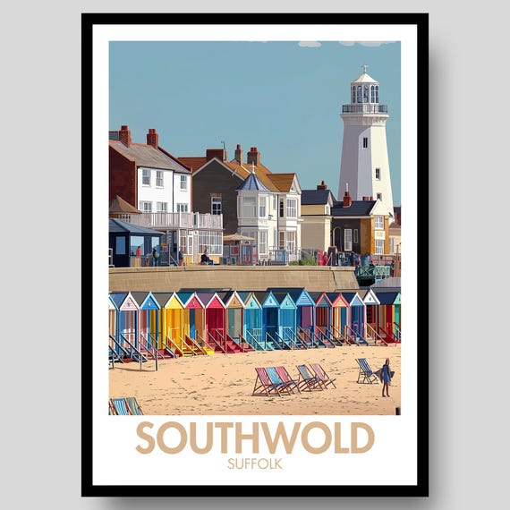 Southwold Poster, Suffolk Landscape Map Travel Poster