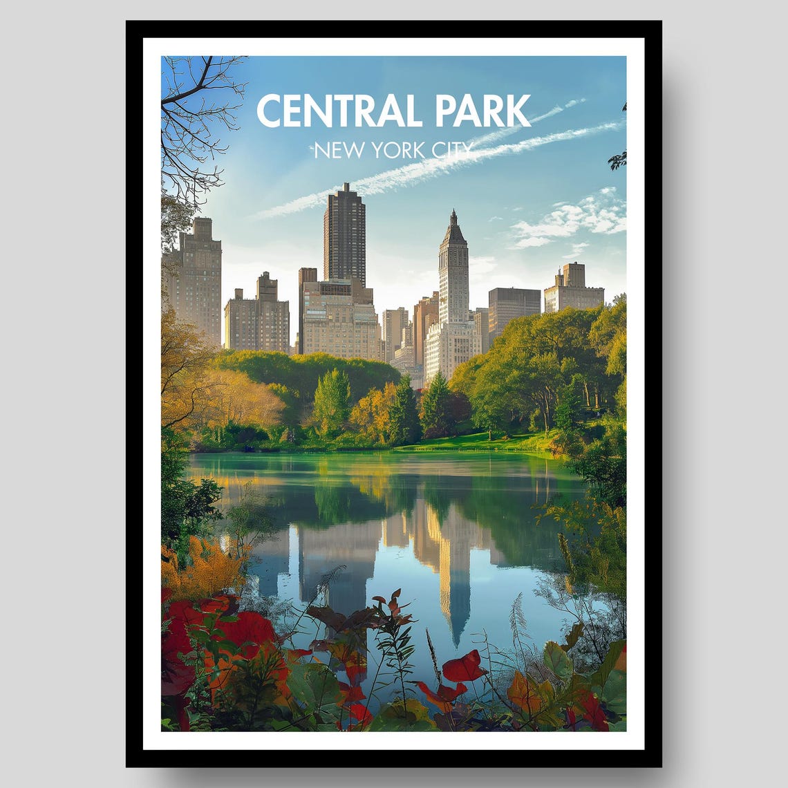 Central Park New York City Manhattan Skyline Lake View Poster