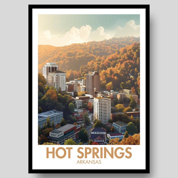 Hot Springs Arkansas Autumn Cityscape Golden Aerial View Poster