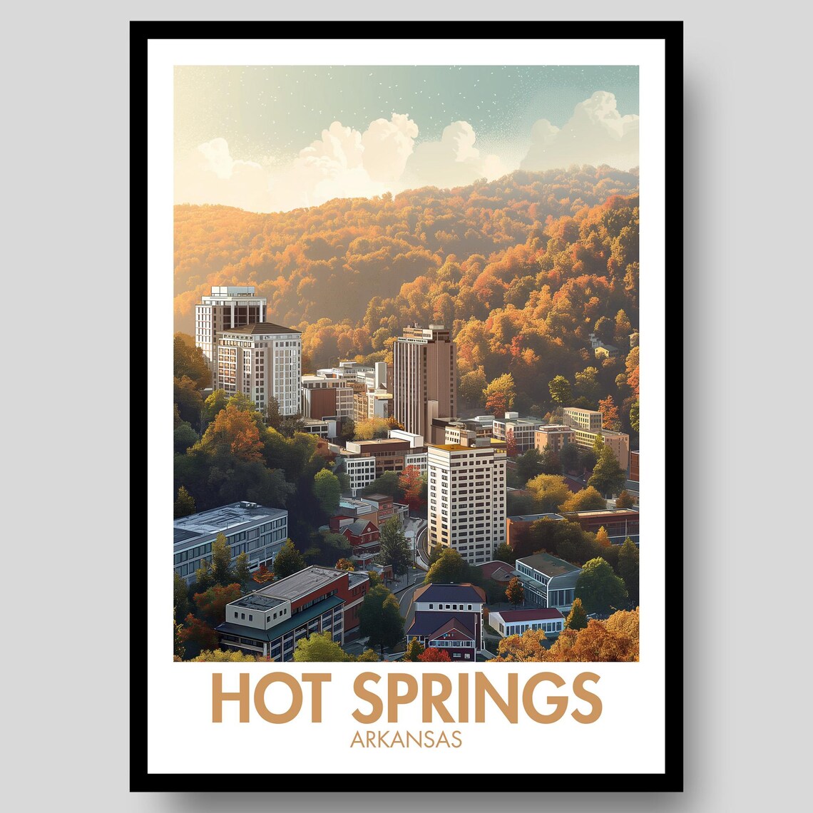 Hot Springs Arkansas Autumn Cityscape Golden Aerial View Poster