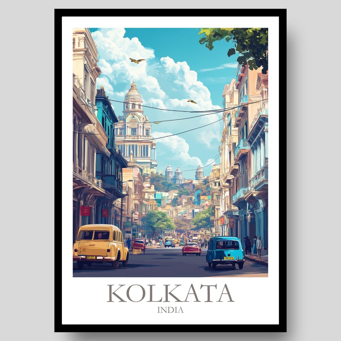 Kolkata Vintage Travel Poster, India Wall Art