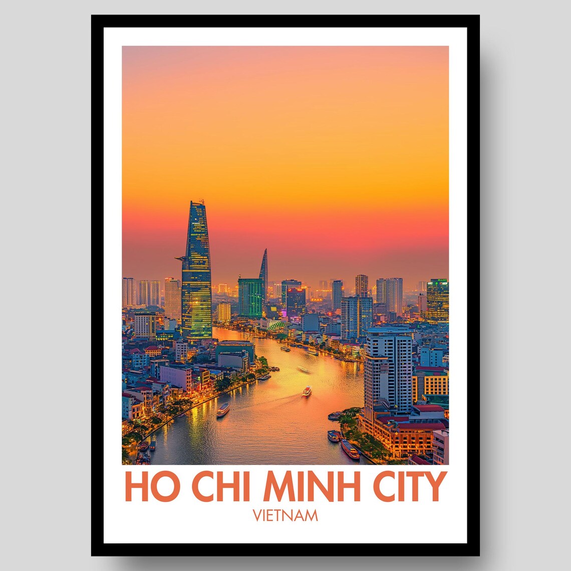 Ho Chi Minh City Vietnam Glowing Sunset Skyline River Poster