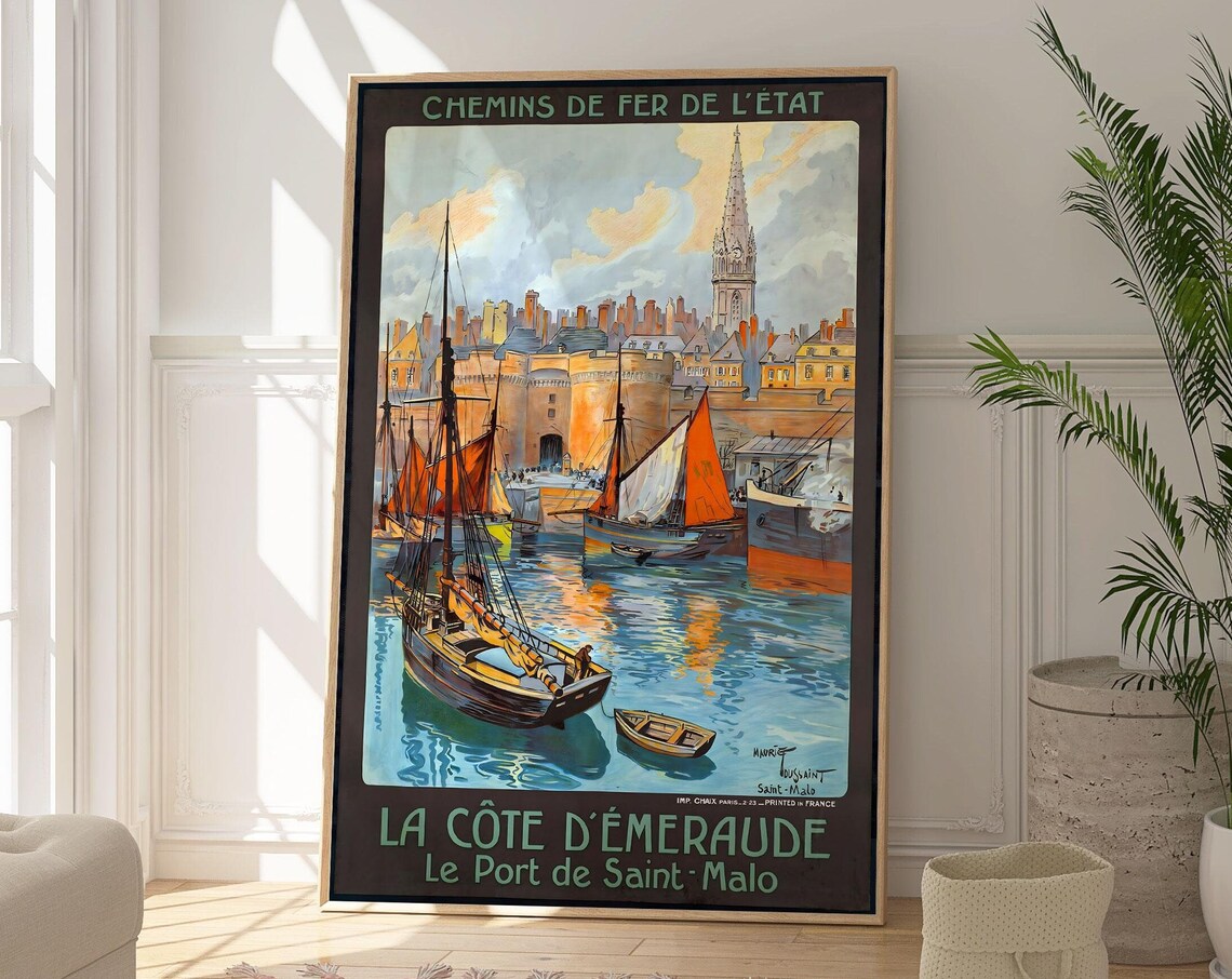 Port Saint Malo Vintage French Railway Travel Poster Emerald Coast Harbor