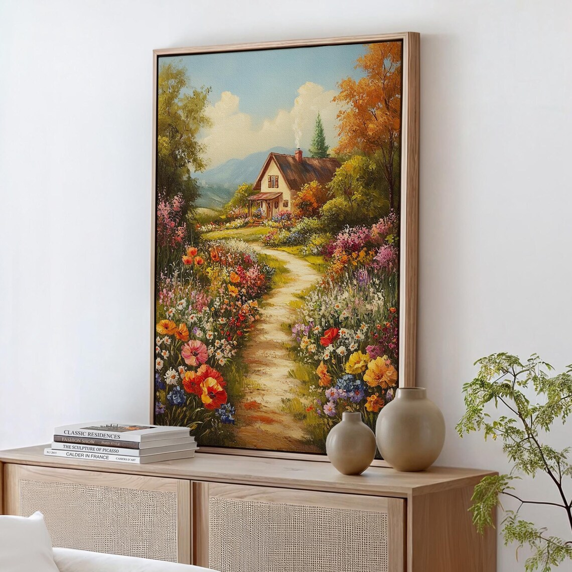 Charming Cottage Floral Path Vintage Style Blooming Garden Poster