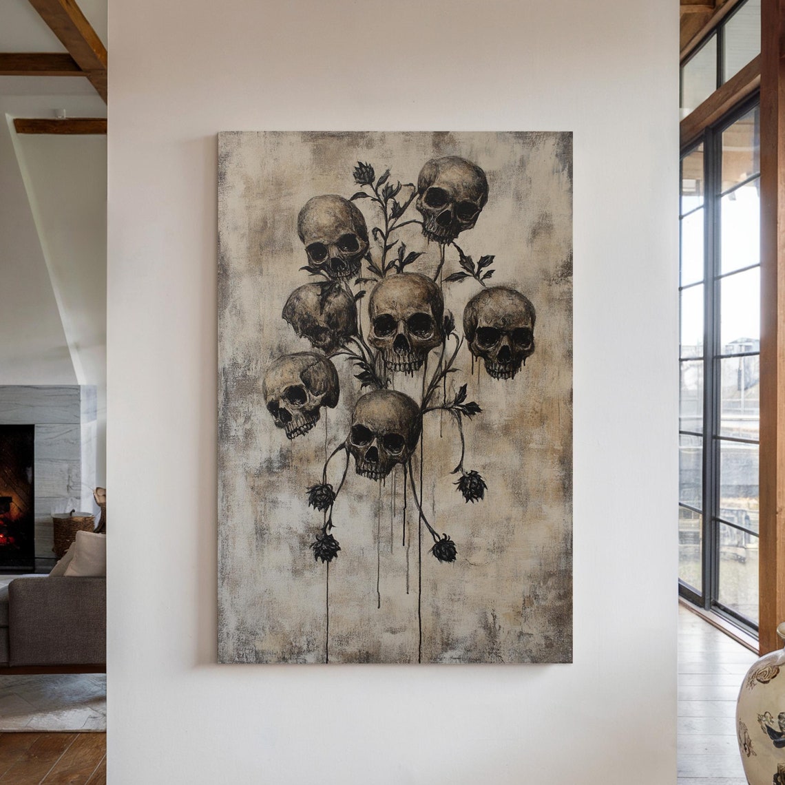 Gothic Skull Floral Bouquet Dark Botanical Macabre Skull Art Poster
