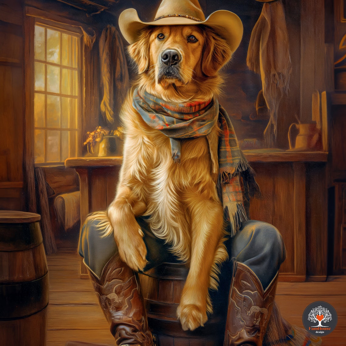 Golden Retriever Cowboy Portrait in Rustic Western Saloon Poster - Image 5