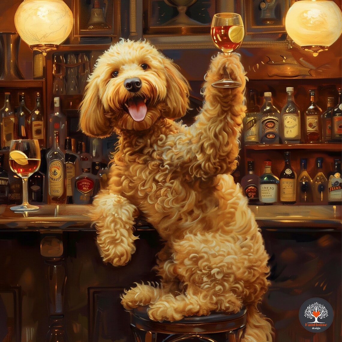 Goldendoodle Oil-Painting Art Print, Funny Bar Art - Image 6