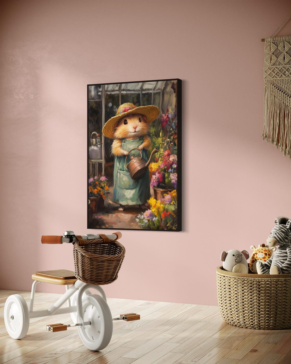 Cute Hamster Gardener in Straw Hat Holding Copper Watering Can Poster - Image 6