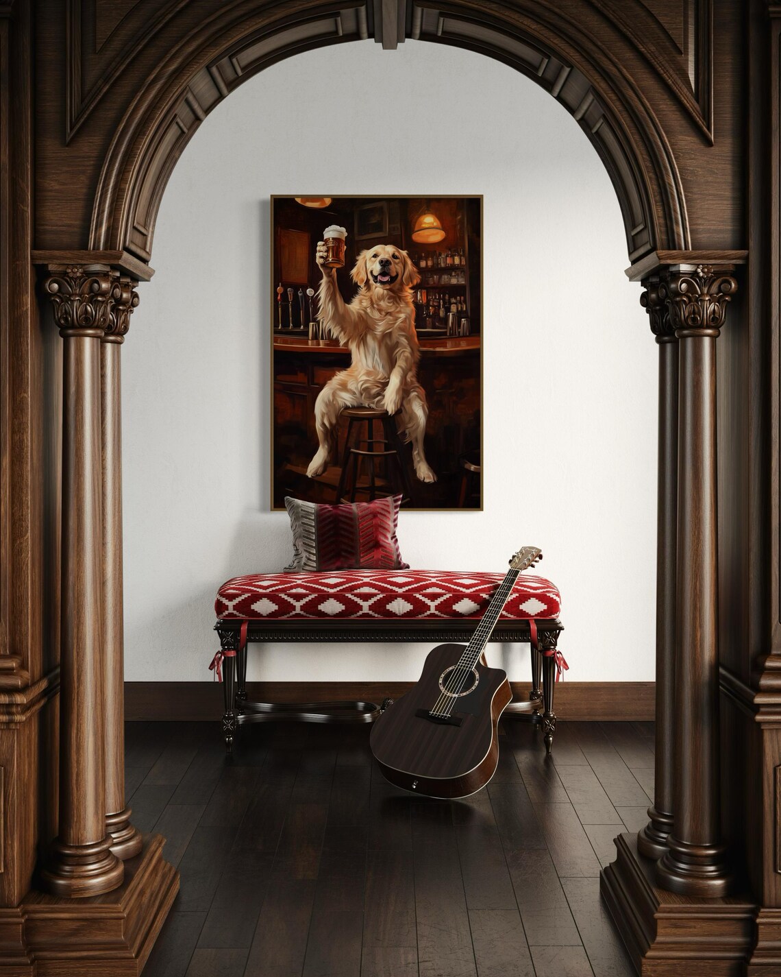 Golden Retriever Bar Dog Art Print, Rustic Tavern Decor - Image 2