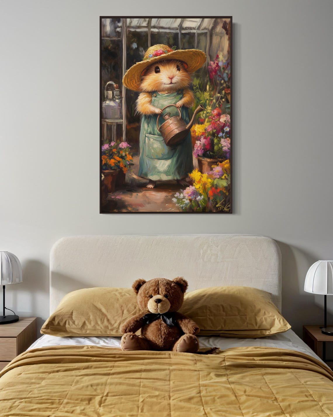 Cute Hamster Gardener in Straw Hat Holding Copper Watering Can Poster - Image 4