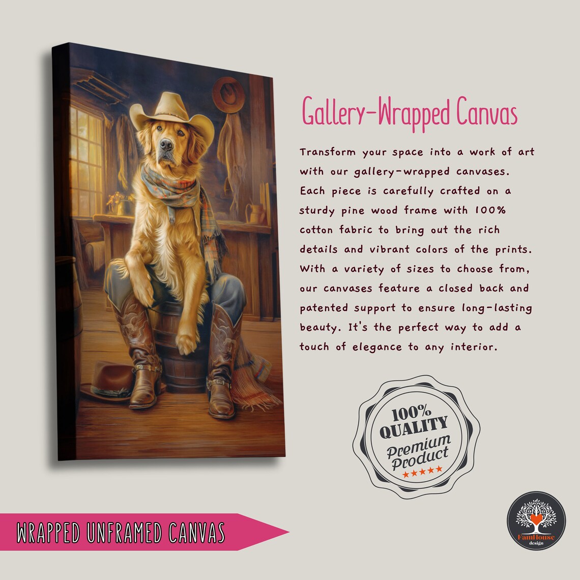 Golden Retriever Cowboy Portrait in Rustic Western Saloon Poster - Image 2