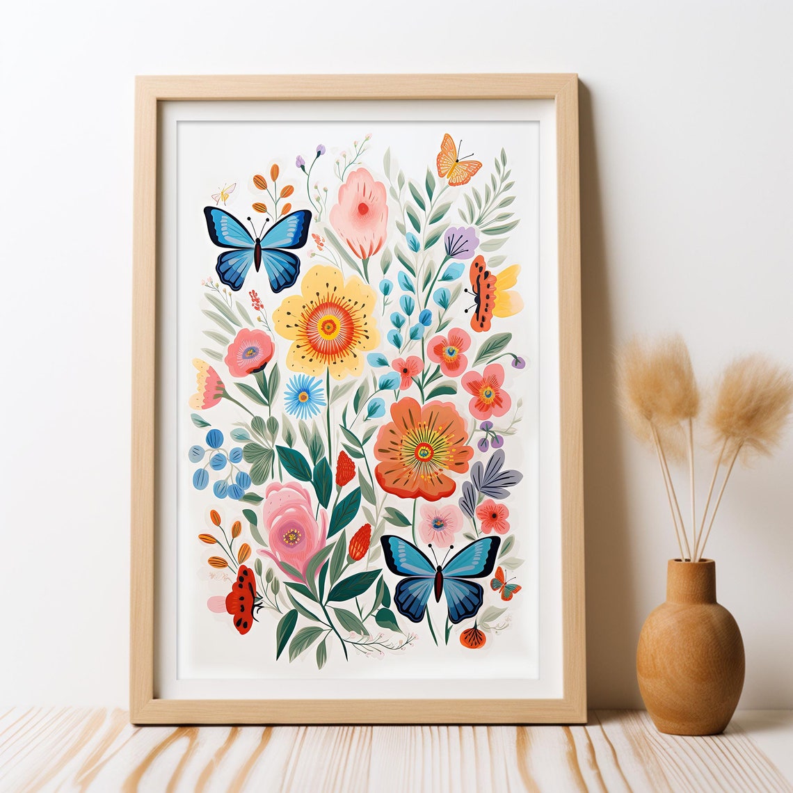 Butterfly Botanical Delight, Whimsical Floral Art Print