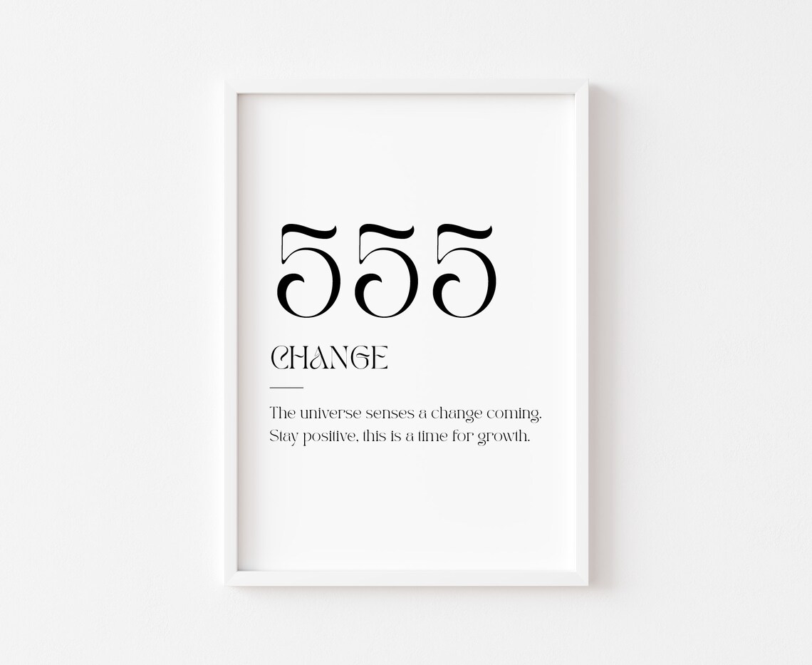 555 Angel Number Change Minimalist Typography Spiritual Poster