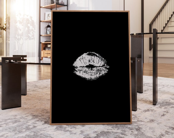 Black White Print Trendy Art Kiss Card Poster Room Decor Fashion Wall Lips