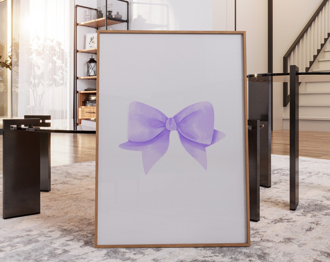 Purple Watercolor Bow Single Lilac Coquette Bedroom Wall Art