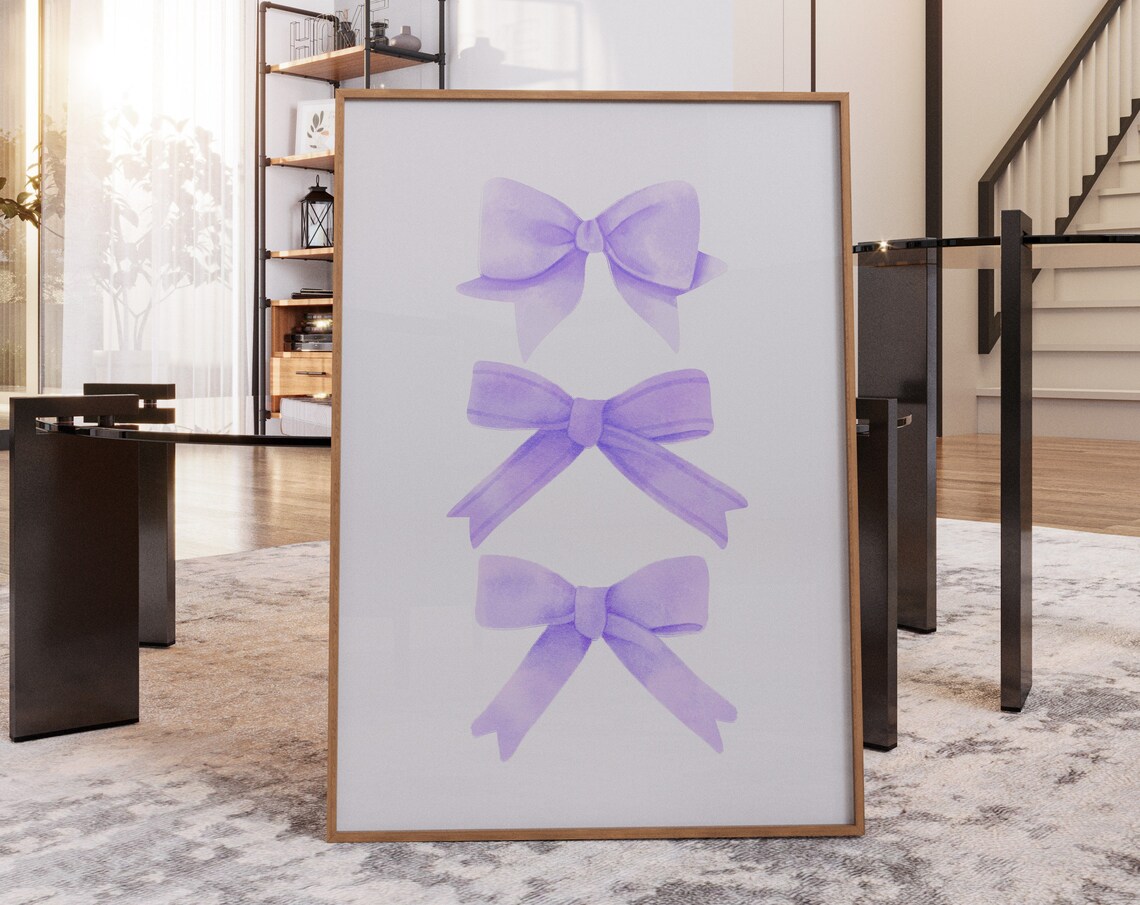 Lavender Watercolor Bows Trio Coquette Balletcore Aesthetic Wall Art
