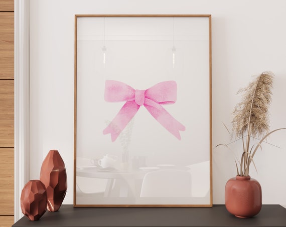 Pink Wall Art Pink Bow Art Print Preppy Wall Art Balletcore Poster Nursery Girly Decor Coquette Prints Pink Trendy Apartment Decor
