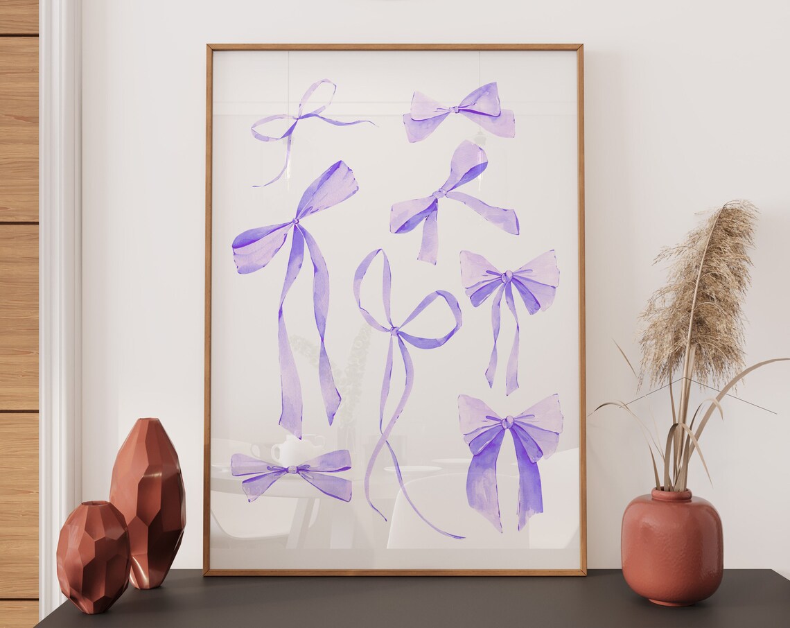 Lilac Purple Watercolor Bows Ribbon Scatter Coquette Minimalist Poster - Image 3