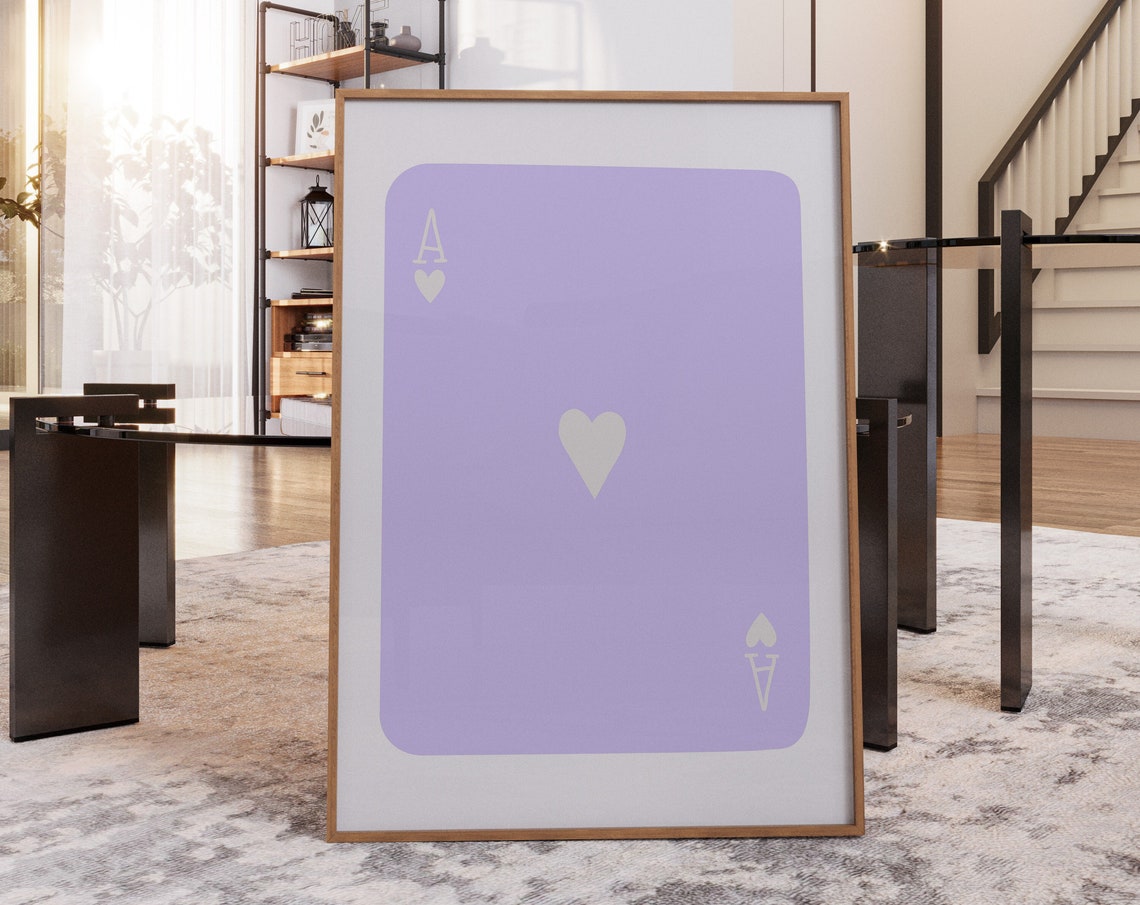 Ace of Hearts Oversized Playing Card White on Lavender Purple Poster