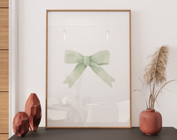 Green Bow Print Aesthetic Preppy Wall Art Balletcore Poster Sage Green Wall Art Coquette Prints Trendy Print Trendy Bedroom Decor